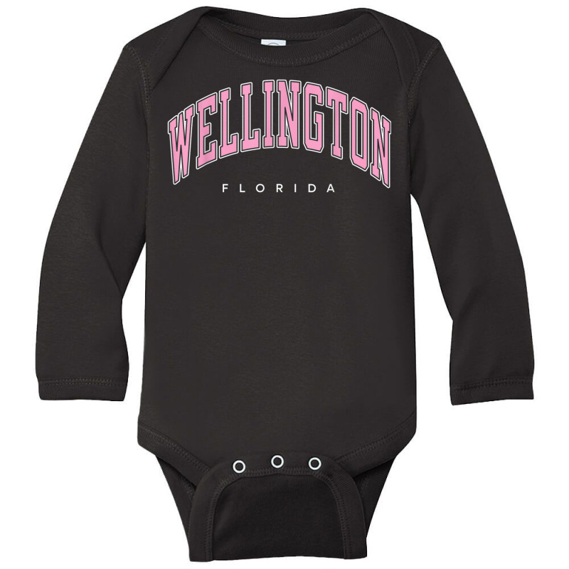 Wellington Florida Fl Varsity Style Pink Text Long Sleeve Baby Bodysuit | Artistshot