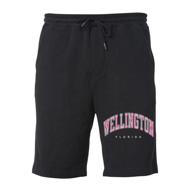 Wellington Florida Fl Varsity Style Pink Text Fleece Short | Artistshot