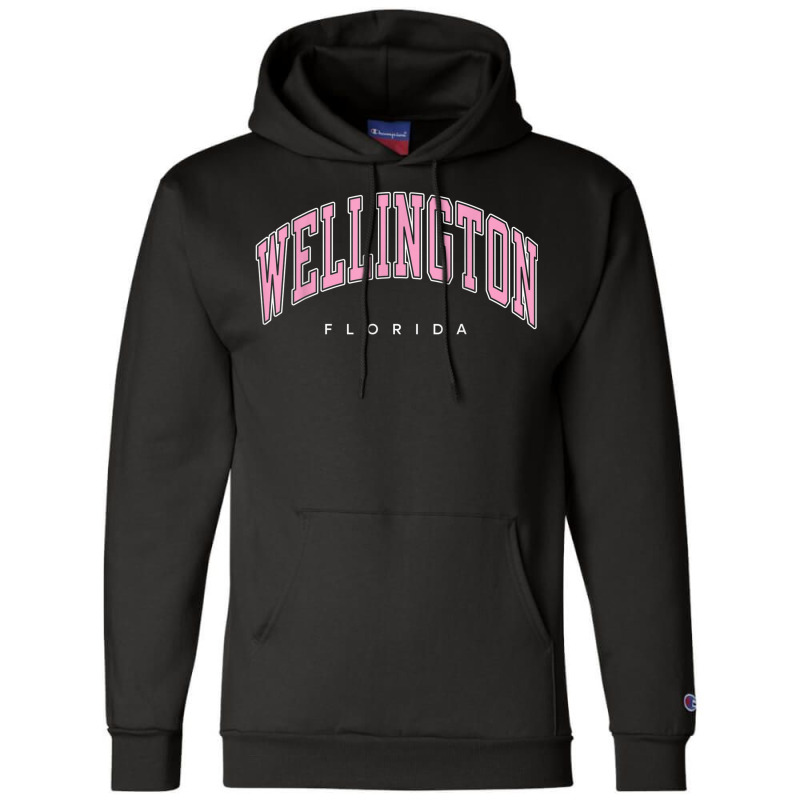 Wellington Florida Fl Varsity Style Pink Text Champion Hoodie | Artistshot