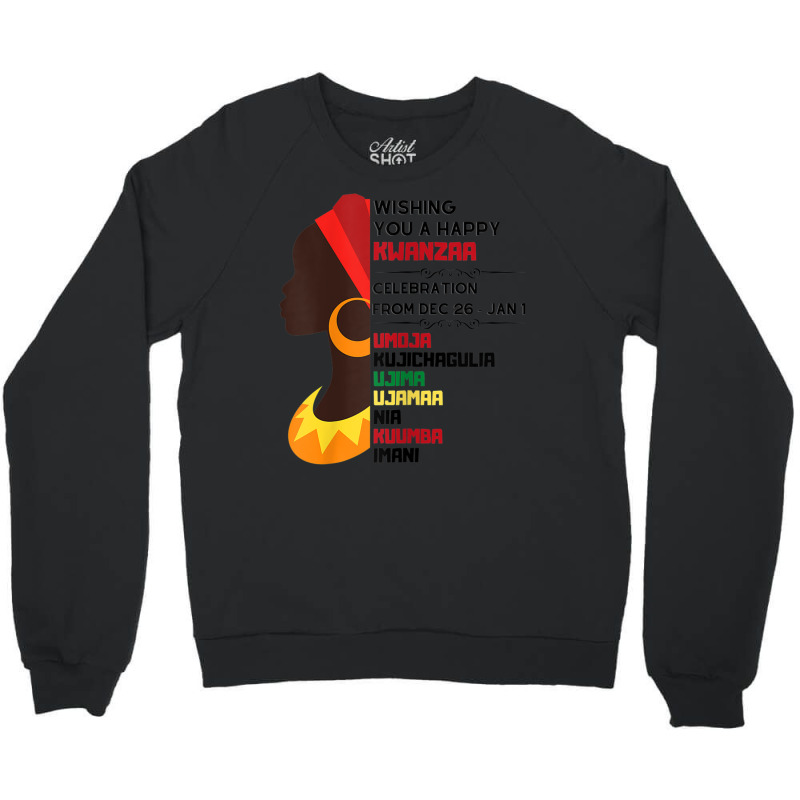 Womens Black Culture African Woman 7 Principles Celebration Crewneck Sweatshirt by Uniform | Artistshot