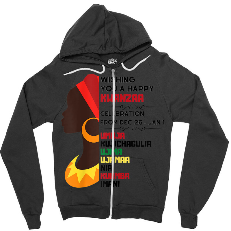 Womens Black Culture African Woman 7 Principles Celebration Zipper Hoodie by Uniform | Artistshot