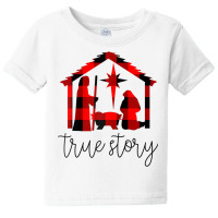 True Story Christmas Manger Nativity Scene Buffalo Plaid Raglan Baseba Baby Tee | Artistshot