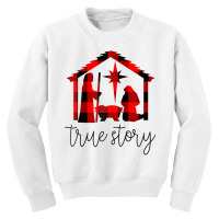 True Story Christmas Manger Nativity Scene Buffalo Plaid Raglan Baseba Youth Sweatshirt | Artistshot