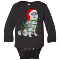 Siberian Husky Santa Christmas Tree Lights Xmas Gifts Boys Long Sleeve Baby Bodysuit | Artistshot