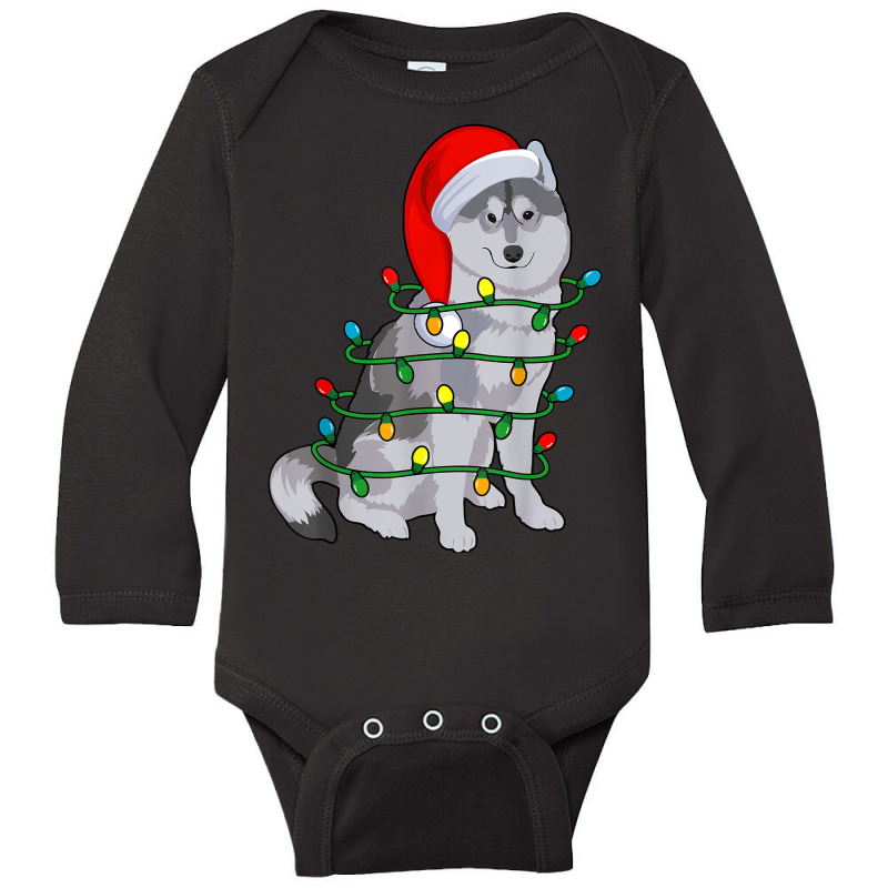 Siberian Husky Santa Christmas Tree Lights Xmas Gifts Boys Long Sleeve Baby Bodysuit by Prismatic | Artistshot