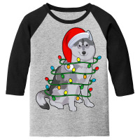 Siberian Husky Santa Christmas Tree Lights Xmas Gifts Boys Youth 3/4 Sleeve | Artistshot