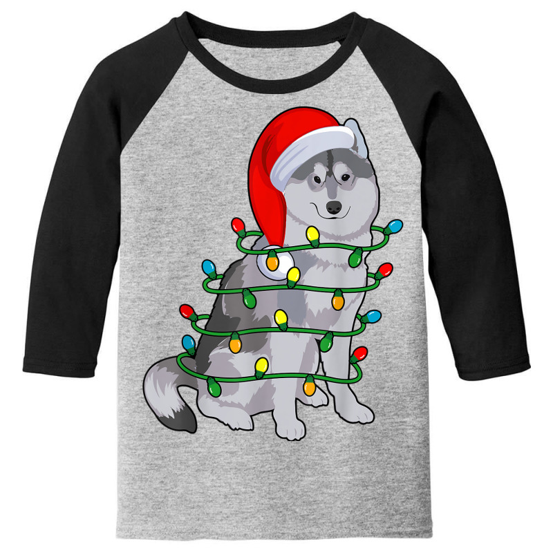 Siberian Husky Santa Christmas Tree Lights Xmas Gifts Boys Youth 3/4 Sleeve by Prismatic | Artistshot