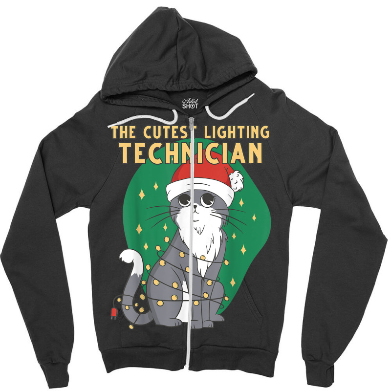 Cute Lighting Technician Cat Lover Christmas Kitten Cat Xmas Zipper Hoodie by Posh | Artistshot