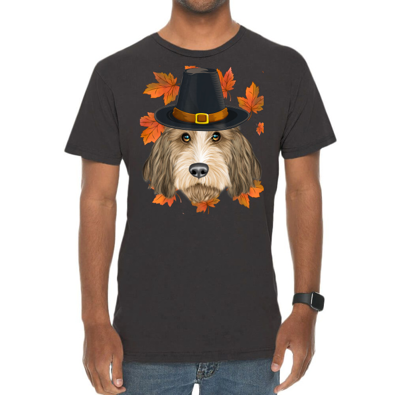 Fall Petit Basset Griffon Vendeen Pilgrim Thanksgiving Vintage T-Shirt by Clinical | Artistshot