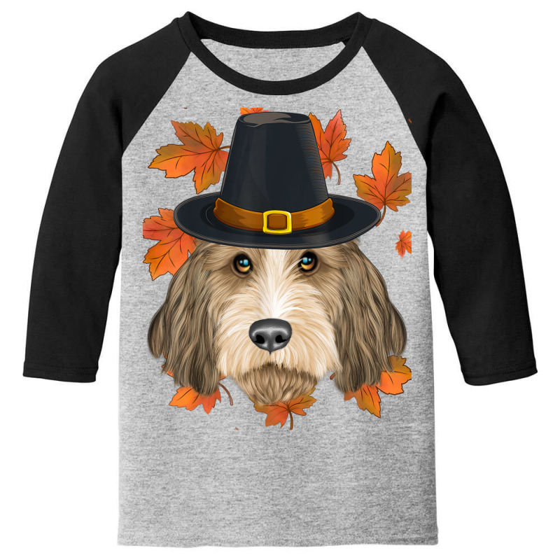 Fall Petit Basset Griffon Vendeen Pilgrim Thanksgiving Youth 3/4 Sleeve by Clinical | Artistshot