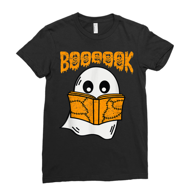 Retro Cute Ghost Reading A Book Teacher School Funny Ladies Fitted T-Shirt by Posh | Artistshot