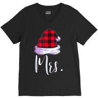 Santa Couples Matching Christmas Pjs For Couples Red Plaid V-neck Tee | Artistshot