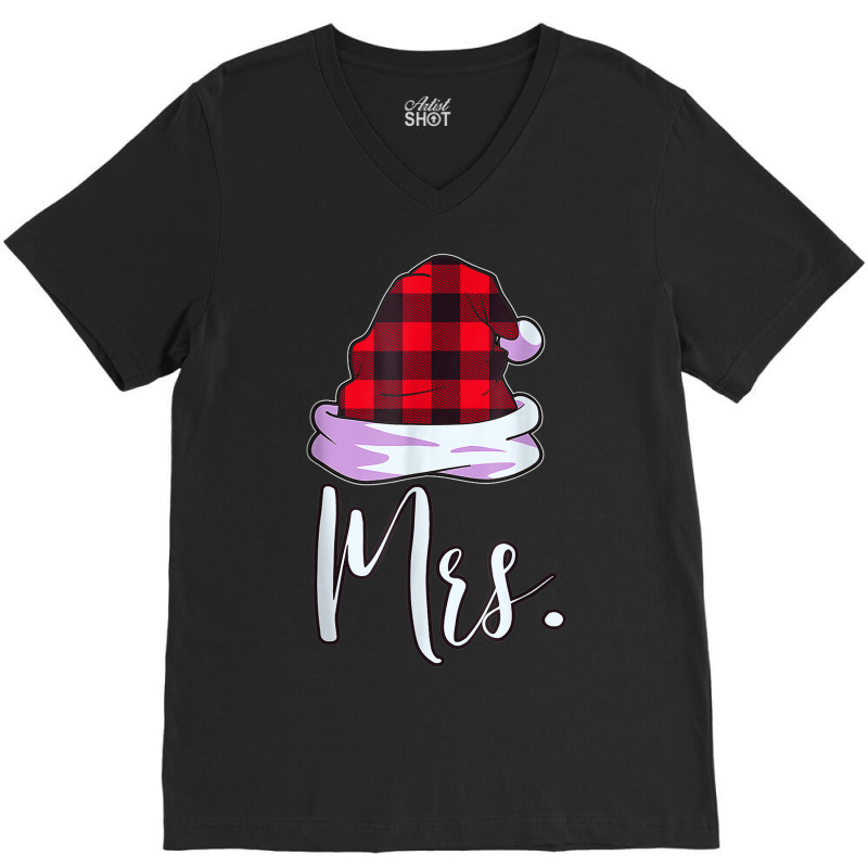 Santa Couples Matching Christmas Pjs For Couples Red Plaid V-neck Tee | Artistshot