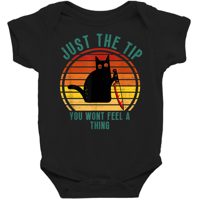 Funny Cute Creepy Cat Just The Tip Halloween What Cat Knife Baby Bodysuit | Artistshot