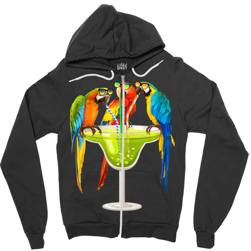 Womens Parrots Drinking Margarita On Summer Vacation Birds V-neck Zipper Hoodie by cm-arts | Artistshot