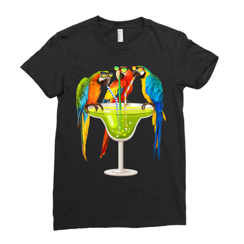 Womens Parrots Drinking Margarita On Summer Vacation Birds V-neck Ladies Fitted T-Shirt by cm-arts | Artistshot