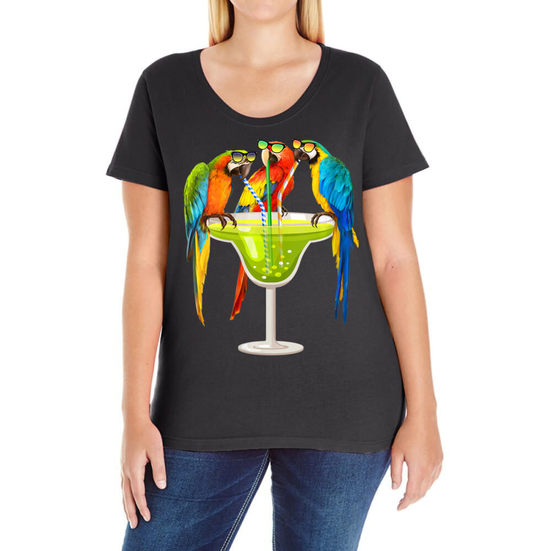 Womens Parrots Drinking Margarita On Summer Vacation Birds V-neck Ladies Curvy T-Shirt by cm-arts | Artistshot