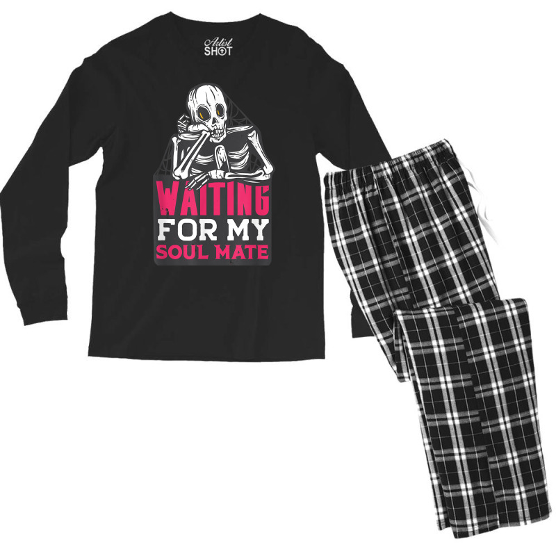 Waiting For My Soulmate Fun Halloween Single Skeleton Meme Men's Long Sleeve Pajama Set by Sombre | Artistshot