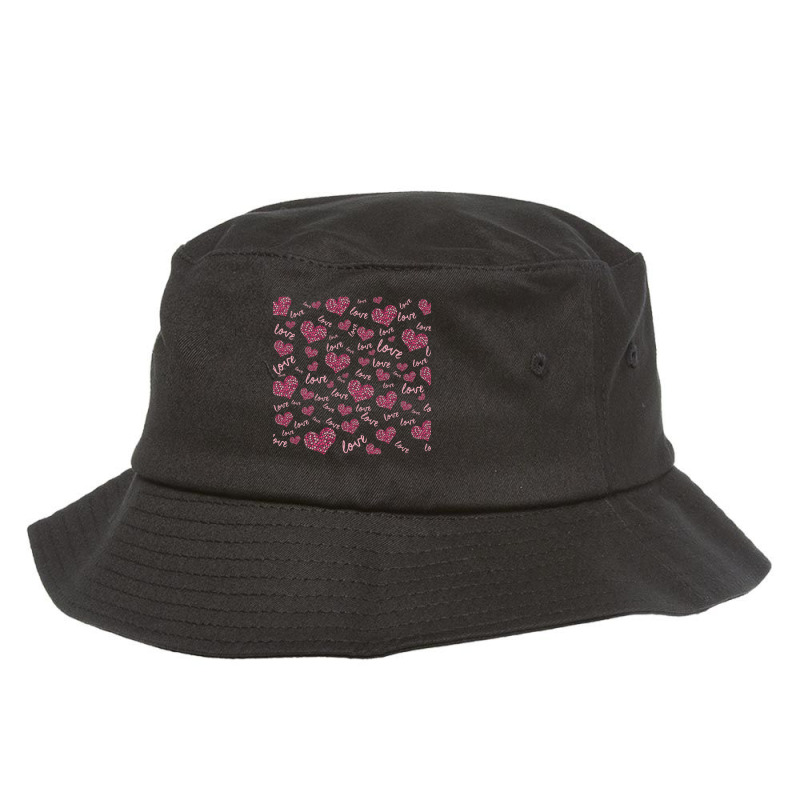 Cute Pink Lovehearts Pattern With Handwritten Love Bucket Hat | Artistshot