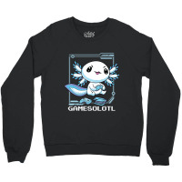 Axolotl Fish Playing Video Game Games-o-lot White Axolotl Lizard Kawai Crewneck Sweatshirt | Artistshot