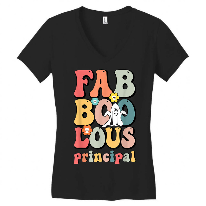 Fab Boo Lous Principal School Principal Groovy Halloween Women's V-Neck T-Shirt by Clinical | Artistshot