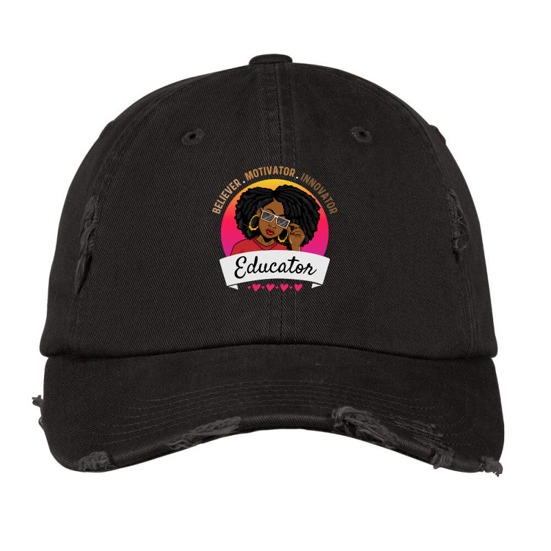 Believer Motivator Innovator Educator Melanin Black Teacher Long Sleev Vintage Cap by cm-arts | Artistshot