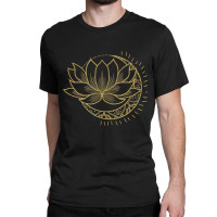 Minimal Crescent Moon Lotus Flower Space Yoga Meditation Art T Shirt Classic T-shirt | Artistshot