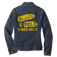 High School Football Black Gold Game Day Group Ladies Denim Jacket | Artistshot