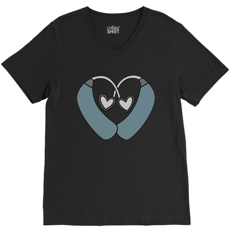 Blue Gray Hearing Aid Heart V-Neck Tee by cm-arts | Artistshot