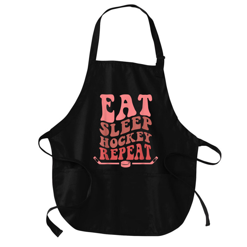 Eat Sleep Hockey Repeat Wavy Stacked Funny Ice Hockey T Shirt Medium-length Apron | Artistshot