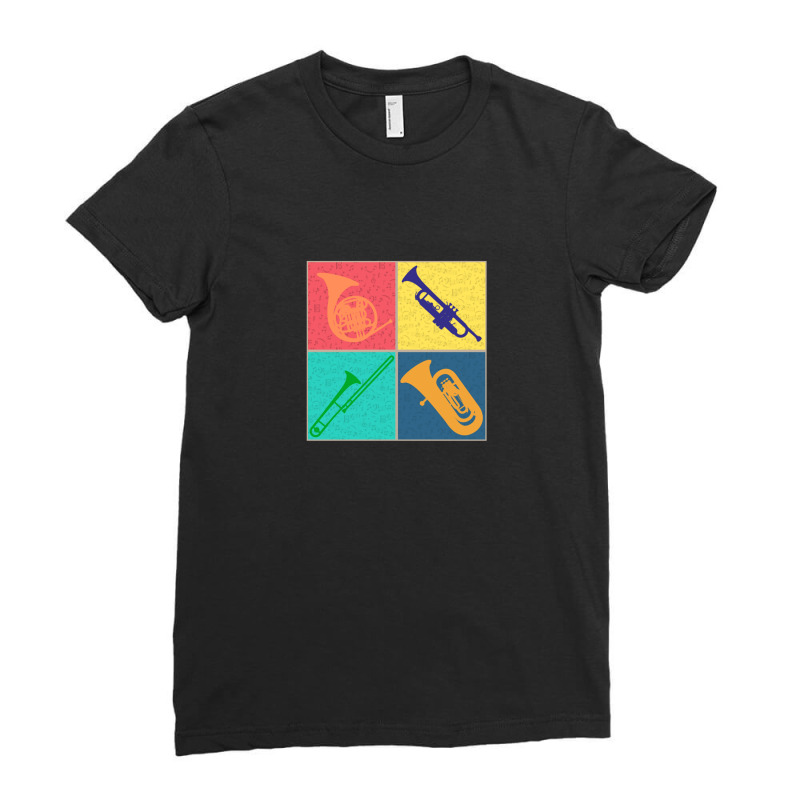 Brass Section Tshirt Pop Art Colorful Four Square Design Ladies Fitted T-Shirt by AnitaBiegacki | Artistshot