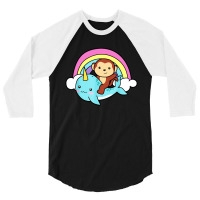 Narwhal Cute Whale With Monkey Ocean Unicorn 3/4 Sleeve Shirt | Artistshot