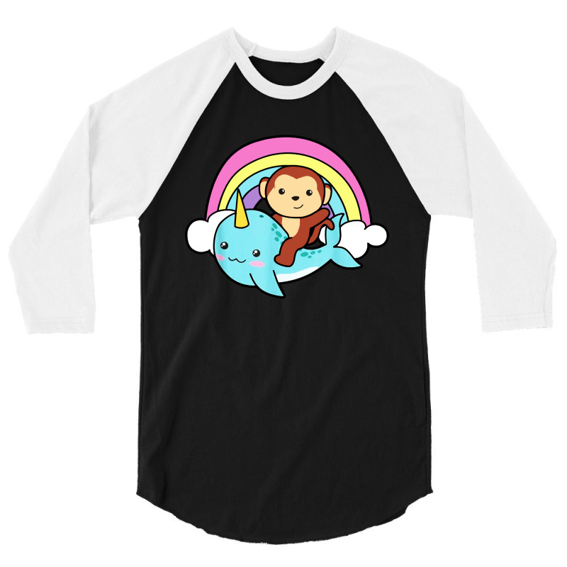 Narwhal Cute Whale With Monkey Ocean Unicorn 3/4 Sleeve Shirt | Artistshot