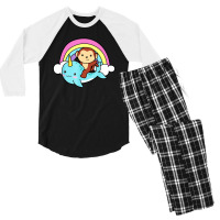 Narwhal Cute Whale With Monkey Ocean Unicorn Men's 3/4 Sleeve Pajama Set | Artistshot