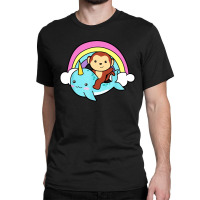 Narwhal Cute Whale With Monkey Ocean Unicorn Classic T-shirt | Artistshot