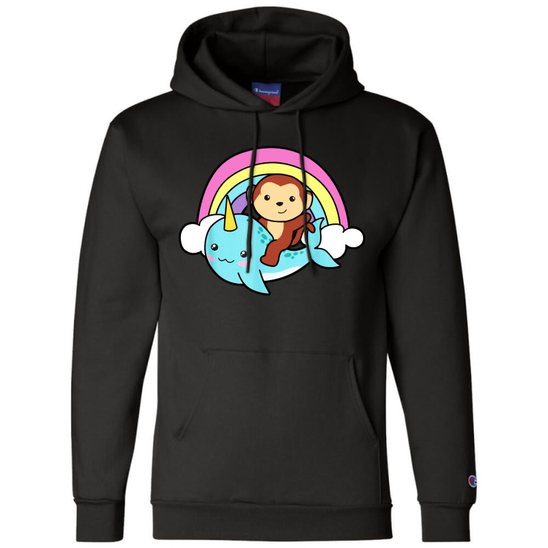 Narwhal Cute Whale With Monkey Ocean Unicorn Champion Hoodie | Artistshot