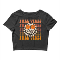 Fall Vibes Leopard Smile Face Retro Pumpkin Thanksgiving Crop Top | Artistshot