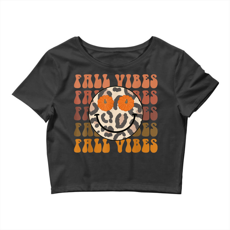 Fall Vibes Leopard Smile Face Retro Pumpkin Thanksgiving Crop Top by Queens | Artistshot