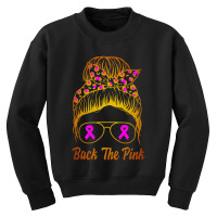 Awareness Shirts Women Back The Pink Messy Bun Youth Sweatshirt | Artistshot