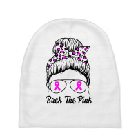 Awareness Shirts Women Back The Pink Messy Bun Baby Beanies | Artistshot