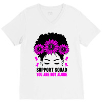 Awareness Support Squad Messy Bun Pink Warrior V-neck Tee | Artistshot