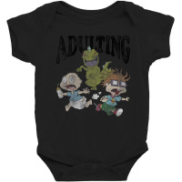 Rugrats Running From Reptar And Adulting Baby Bodysuit | Artistshot