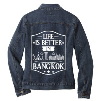 Bangkok Thailand City Skyline Map Ladies Denim Jacket | Artistshot