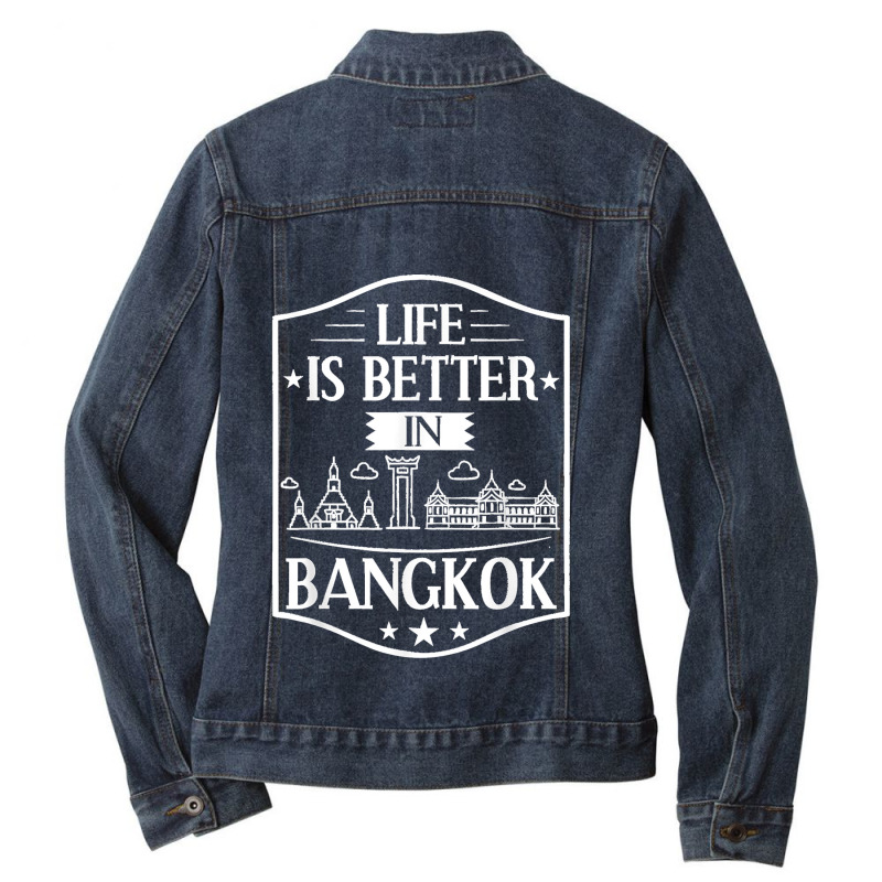 Bangkok Thailand City Skyline Map Ladies Denim Jacket by LUISRTORRES | Artistshot