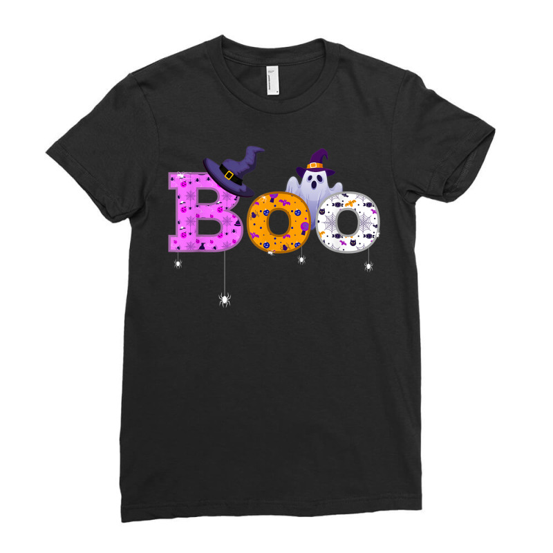 Boo Halloween Scary Witch Hat Ghosts Ladies Fitted T-Shirt by Queens | Artistshot