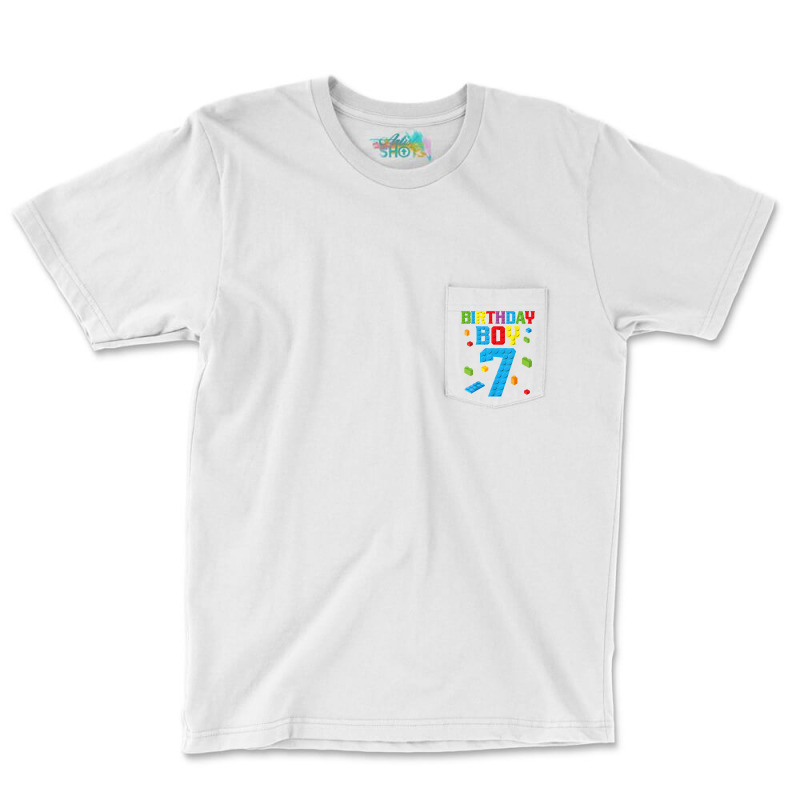 Master Builder 7th Birthday Boy 7 Seven Year Building Bricks T Shirt Pocket T-shirt | Artistshot