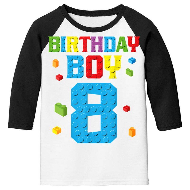 Master Builder 8th Birthday Boy 8 Eight Year Building Bricks T Shirt Youth 3/4 Sleeve by cm-arts | Artistshot