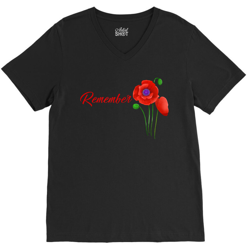 Veterans Day Gift, Flanders Field, The Red Poppy, Remember V-Neck Tee by LINDAFRAZIER | Artistshot