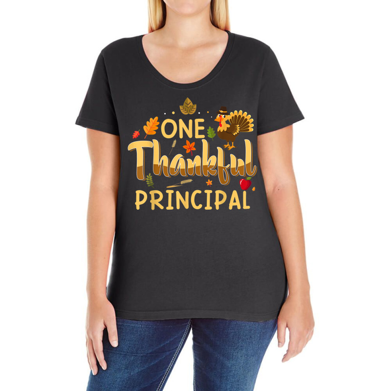 One Thankful Principal Fall Autumn Pumpkin Thanksgiving Ladies Curvy T-Shirt by Clinical | Artistshot