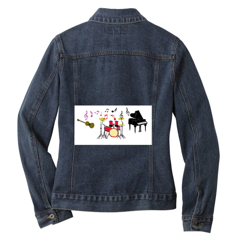 Music Instruments 1 Ladies Denim Jacket by JAMESDSHARP | Artistshot